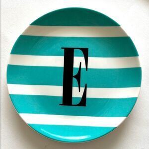 NWT Kate Spade NY Wickford To The Letter E Dish Plate Turquoise White Stripe